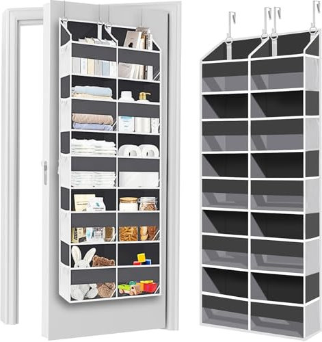 Caossuixin Over Door Storage, Back of Door Storages,10 Large Pockets and 10 Side Pockets, Door Storage Organiser with Clear Window, for Bathroom Nursery Pantry Baby Clothes Organiser