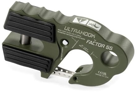 Factor 55 00250-14 Ultrahook Winch Hook Closed System Shackle Max Load 16,000 lbs ULT Strength Shackle Pin Mount 48,000 lbs Offroad 4x4 Adventure – OD Green