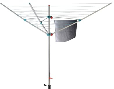 Berlinlodge Wäschespinnen Vento | 3 Tragarmen | Aluminium | Hx⌀ 180x180cm | Witterungs- und UV-beständige Kunststoff | Frei drehbar | Extra große Kantenlänge | Inkl. Bodenhülse mit Deckel