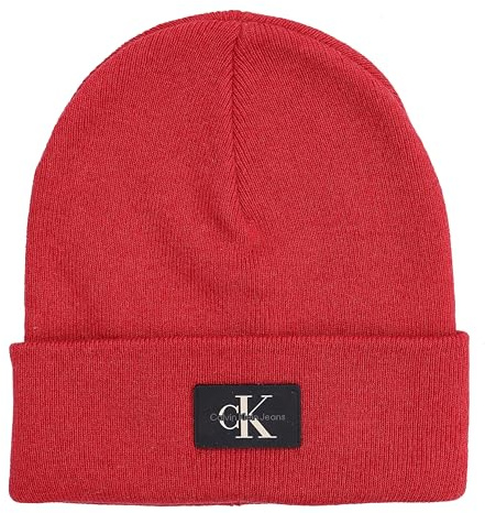 Calvin Klein Strickmütze Mütze Monologo Beanie mit Wolle Kaschmir Rot One Size