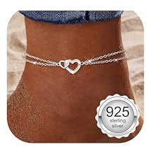 Milacolato Bracelets Cheville Femme Argent 925 Délicat Coeur Superposé Imperméable Bracelets de Cheville Argen Réglable Extra Large Chaine de Chevillere De Plage Pied Bijoux