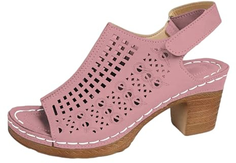 Sandali Donna Estivi Con Tacchi Comodi Moda Sandalo Nero Bracciale Caviglia Nozze Sandali Con Tacco Blocco Punta Aperta Elegante Cerimonia Sera Pesce Bocca 2025, Rosa, 42 EU