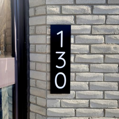 Modern House Number Address Sign Custom Vertical Horizontal House Number Sign,Personalized Address Plaque for House (Black-White Text,Vertical)