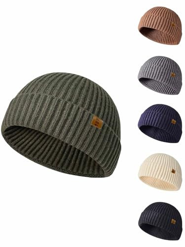 Yutdeng Beanie Strickmütze Dockermütze Fischermütze Docker Cap Herren Damen Fischer Mütze Kurz Seemannsmütze Herren Docker Mütze Fisherman Trawler Wintermütze Mützen Frühling Herbst Winter,Grün
