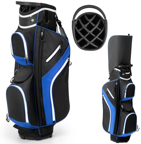 LIFEZEAL Golftasche, Golf Stand Bag mit 14 Fächern, Golf Trolley Bag mit Gurt, Getränkehalter, 9 Taschen, Kühltasche, Schirmhalter, Standtasche für Männer & Frauen (Blau)
