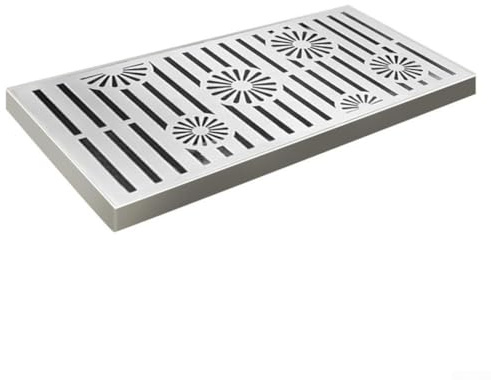 Edelstahl-Ablaufgitter, rechteckig, für den Außenbereich, mit Rahmen, schneller Durchfluss, perforiert, rutschfest, für Terrasse, Garten, Gehweg (200 x 300 x 20 x 2 mm)