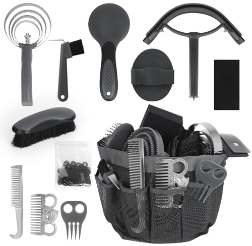 inoreal Horse Grooming Kit 12 Pcs – Complete Horse Brushes & Care Supplies Set with Organizer Tote Bag, Equine Coat Grooming Tools, Tack Room Equipment & Gifts for Horse Owners & Lovers