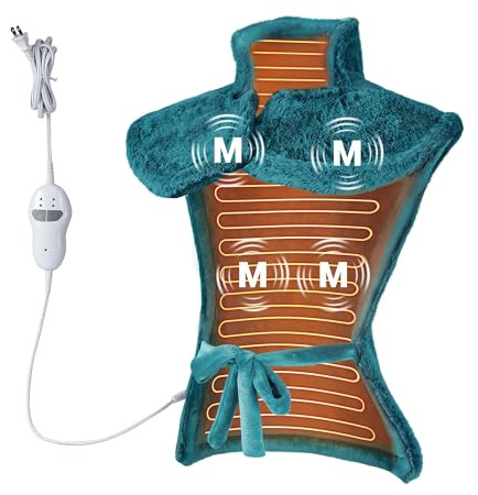 Heizkissen für Rücken, Schulter, Nacken mit Abschaltautomatik und Massage | Schnelle Erwärmung, Rückenwärmer Heizdecke Flanellmaterial Grün 4 Motoren