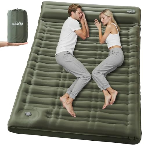 Elegear Matelas Camping Autogonflant 2 Personnes, Matelas Gonflable avec Pompe à Pied Intégrée et Oreiller Léger et Compact Résistant à l'eau Tapis Camping pour Randonnée Tente Extérieur, 193x136x14cm