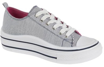 Urban Jacks Ladies Lace Up Platform Sole Canvas Baseball Sneakers 4-8 (Navy Stripe, UK Footwear Size System, Adult, Women, Numeric, Medium, 7)