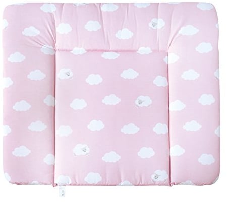 roba Wickelauflage Kleine Wolke - 85 x 75 cm - Baby Wickeltischauflage PU beschichtet - Wickelunterlage für Mädchen / Jungen - Rosa / Weiß