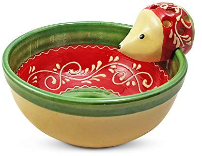 The Great Garlic Grater Olive Bowl Combined with a Little Hedgehog for Your Cocktail Sticks. Handmade and Hand Painted from Cordoba, Spain. (Red, 7 fluid ounces, Round, Traditional/Whimsical)