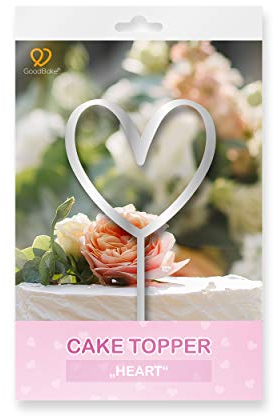 GoodBake Cake Topper – “Herz/Heart“ – silber – Torten-Deko/Kuchen-Deko – Tortenaufleger, Dekoration für Geburtstagskuchen, Hochzeitstorten, Valentinstag uvm.…