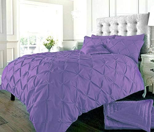 Luxury Alford Alexander Pin Tuck Pinch Pleat Duvet Quilt Cover Reversible Diamond Bedding Set With Matching Pillowcases Lilac Superking 260cm x 220cm Approximate