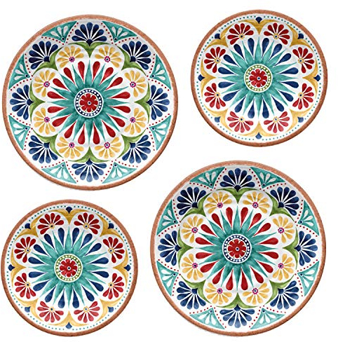 Auntie Morags Mediterranean - Melamine/Plastic Dinner & Side Plate Set (Rio Medallion, 4)