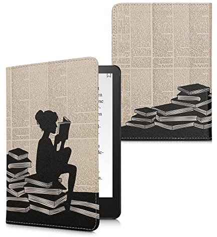 kwmobile Etui Compatible avec Kindle Paperwhite 11e génération - Étui à Rabat magnétique Tablette eReader Similicuir avec Sangle pour Kindle Paperwhite - Noir-Beige