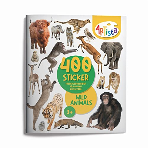 Artista 9315125 Stickerbuch Wildtiere, 400 naturgetreue Sticker, wiederverwendbar, für Erwachsene und Kinder ab 3 Jahren