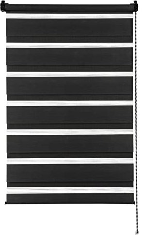GARDINIA Doppelrollo zum Klemmen oder Kleben, Duo-Rollo ohne Bohren, Seitenzugrollo, Transparente und blickdichte Streifen, Schwarz, 90 x 220 cm