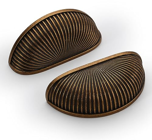 Amerdeco 6 Stück Schubladengriff Muschelgriffe Antik Griffe Gebürstete Bronze Zinklegierung Schrankgriffe Möbelgriff Halbkreis mit Schrauben für Küche Kabinett Schubladen Schrank 76mm