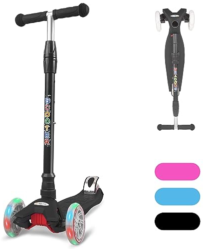 FAYDUDU Roller Kinder Scooter Kinderroller ab 2 Jahre Dreiradscooter Höhenverstellbarer mit LED-Leuchträdern Tretroller für Jungen Mädchen ab 3 bis 12 Jahren (Schwarz)