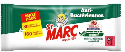 St Marc sachet de 80 Lingettes Nettoyantes et Désinfectantes Antibactériennes