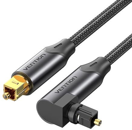 VENTION Cable de audio óptico Toslink de 3 m en ángulo recto para barra de sonido a TV, cable óptico chapado en oro para cine en casa, S/PDIF, PS4, Xbox, sistema estéreo