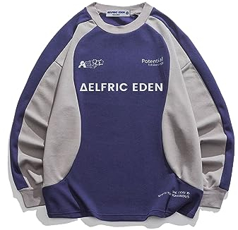 Aelfric Eden Herren Sweatshirt Damen Classic Crewneck Vintage Colorblock Pullover Raglan Langarmshirt mit Logodruck Blau, S