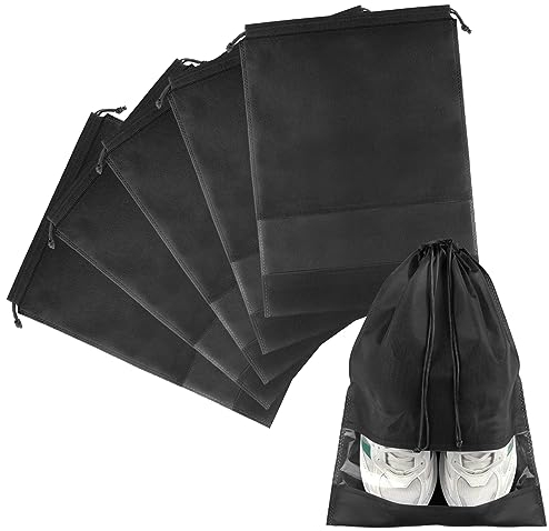Schuhbeutel, 5 Stück Schuhsack Reise, Transparente Schuhtasche mit Zugband, Shoe Bag Wasserdicht für Männer und Frauen Reisen Zuhause Aufbewahrungstasche (Schwarz,32 * 44cm)