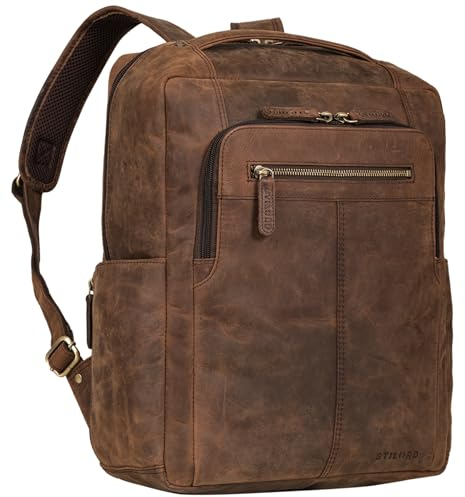 STILORD 'Guido' Exklusiver Business Lederrucksack mit Laptop-Fach 15,6 Zoll - Vintage Rucksack aus hochwertigem Echtleder zeitloses Design, Farbe:zamora - braun