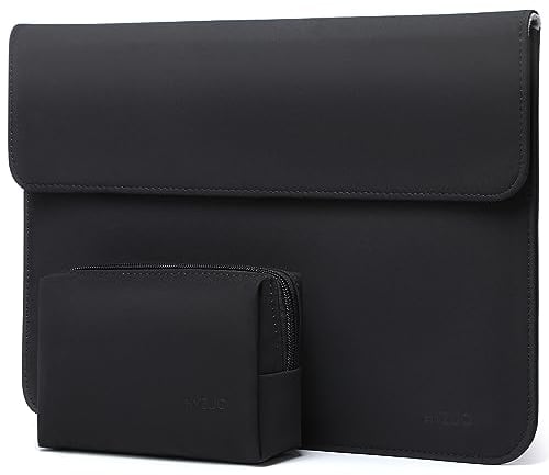 HYZUO 15 Inch Laptop Sleeve Bag for 2025-2023 MacBook Air 15 M4 A3241 M3 A3114 M2 A2941, 15 Surface Laptop 7/6/5/4/3, MacBook Pro 15, Faux Suede Leather Case with Pouch, Black-H
