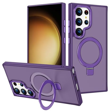 2NSPDRGNI Magnetico Cover Compatibile con Samsung Galaxy S24 ULTRA,Traslucida Matte Sottile Custodia con Supporto ad Anello,Viola