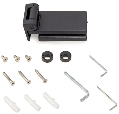 Emuca - Scharnier für Glastür mit Blende, horizontales Scharnier mit 40mm Spatel, für 8-12mm Tür, Aluminium und Stahl, schwarz lackiert