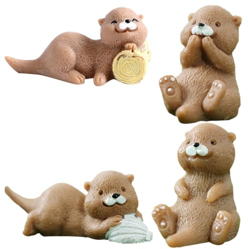 Ifundom Miniatur-Otter-Figuren 4 Stück - Kleines Spielzeug Aus Harz Für Kuchendekoration, Feengarten, Terrarium Und Basteln