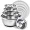 Avador Premium Edelstahl-Rührschüsseln mit Deckel, rutschfest, Set mit 5 gebürsteten Edelstahl-Rührschüsseln, Set mit Silikonboden, leicht zu reinigen, platzsparend, ideal zum Kochen, Backen