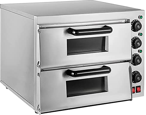 Forno Elettrico Per Pizza Forno Per Pizza Commerciale A Piano Singolo/Doppio Tostapane, Costruzione In Acciaio Inossidabile Con Lampada Antideflagrante E Fori Di Raffreddamento, 2 Strati