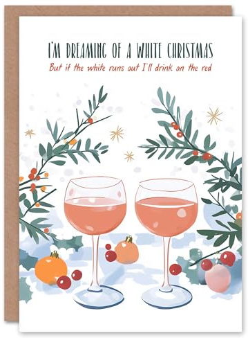 Artery8 Dreaming Of White Red Wine Lover Funny Blank For Him Or Her Art Christmas Card