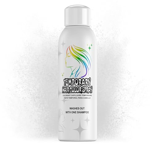 White Temporary Hair Color Spray for Adults Kids, Instant Silver Colored Hair Dye Alternative, Non-Sticky, Gentle Formula, Washable Disposable, Party Cosplay Christmas Halloween, 150ml
