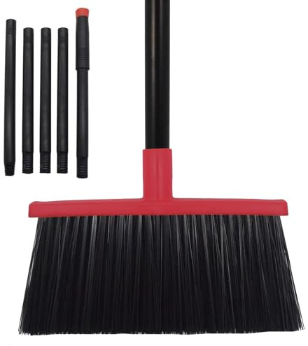 Xifando Robuster, verstellbarer Winkelbesen mit 142,2 cm Stahlgriff, ideal für Zuhause, Garage, Küche, Bad, Büro und Außenbereich, langlebiges und effizientes Reinigungswerkzeug für harte Böden, Rot