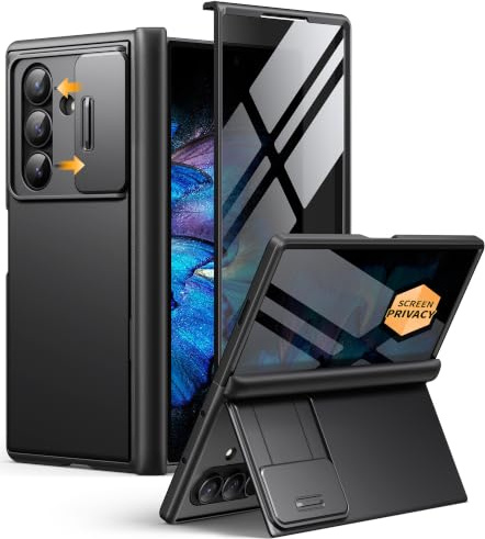 BERFY Coque pour Z Fold 7 avec protection d'écran de confidentialité, anti-espion, béquille cachée, protection pour appareil photo coulissant et charnière, coque intégrale antichoc pour Samsung Galaxy