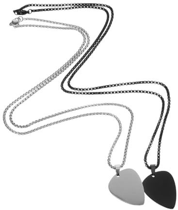 CVUTOVO 2 Stück Edelstahl Gitarren plektrum Anhänger mit Kette Gravierbare Pick Halskette in Stahl Schwarzfarben Modischer Unisex Schmuck für Musikliebhaber