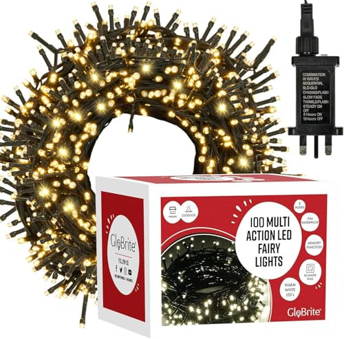 GloBrite 100 LED Fairy Lights - Versatile Christmas Lights with 8 Modes, Outdoor Fairy Lights, Christmas Tree Lights and Christmas Decorations - Waterproof Christmas Lights Outdoor - Warm White
