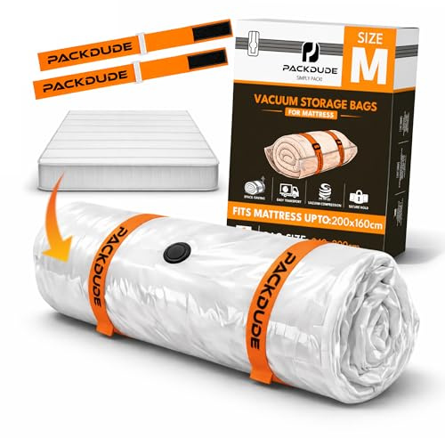 PACKDUDE Vakuumbeutel für Matratzen bis 200x160cm (Beutelgröße: 240x200cm) I Matratzen Vakuumbeutel für Schaumstoff-, Gel- & Latexmatratzen I Mattress Vacuum Bag I Vakuumbeutel Matratze vakuumieren