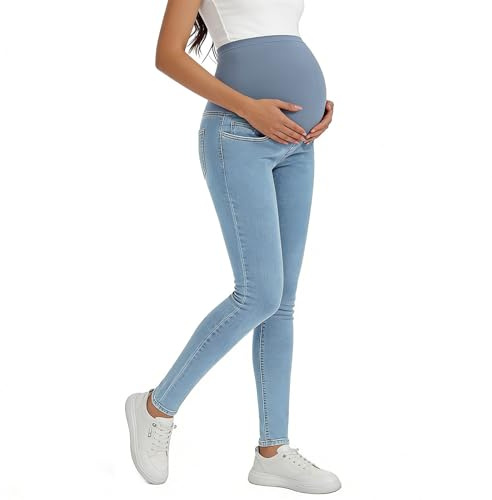 DeHolifer Jeans da Donna Incinta Vita Elasticizzata Pantaloni in Denim Supporto Addominale Pantalone con Tasche Leggings Pratici Jeans Morbidi Comodi Leggins Traspirante Pants per Gravidanza
