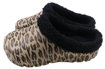 VewoTex Damen Clogs Leo mit Teddy Kunstfell » günstige Damenschuhe » gefütterte Clogs mit Leoparden-Muster » Winter & Herbst Garten Schuhe