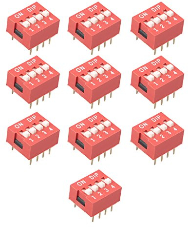 HALJIA 10Pcs Slide Type Switch Module 2.54mm 4-Bit 4 Position Way DIP Red Pitch