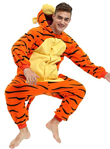 Hallowitch Tigger Piglet Winnie Onesie Costume For Adults Men Women and Teens., Orange, Medium
