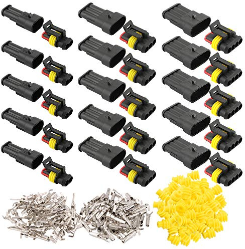 QitinDasen 15 Set Voiture Imperméable Électrique Connecteurs, Kit de Prise de Fiche de Connecteur Électrique Étanche Scellé, pour Voiture Camion Bateau (2/3 / 4 Broches)