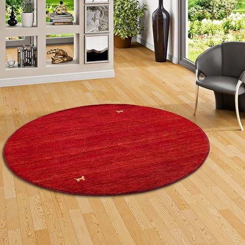 Pergamon Natur Teppich Indo Nepal Gabbeh Shiva Rot Rund in 3 Größen