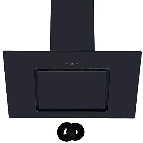 Cookology VER805BK 80cm Black Angled Glass Cooker Hood, Touch Controls & Filters