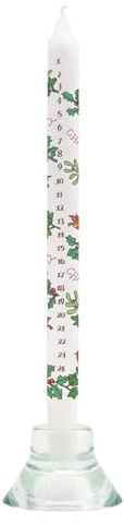 Alison Gardiner Holly and The Ivy Advent Taper Candle – Unscented Wax Christmas Countdown Candle, 10hr Burn Time, Festive Design, Handmade in England – Table Centrepiece